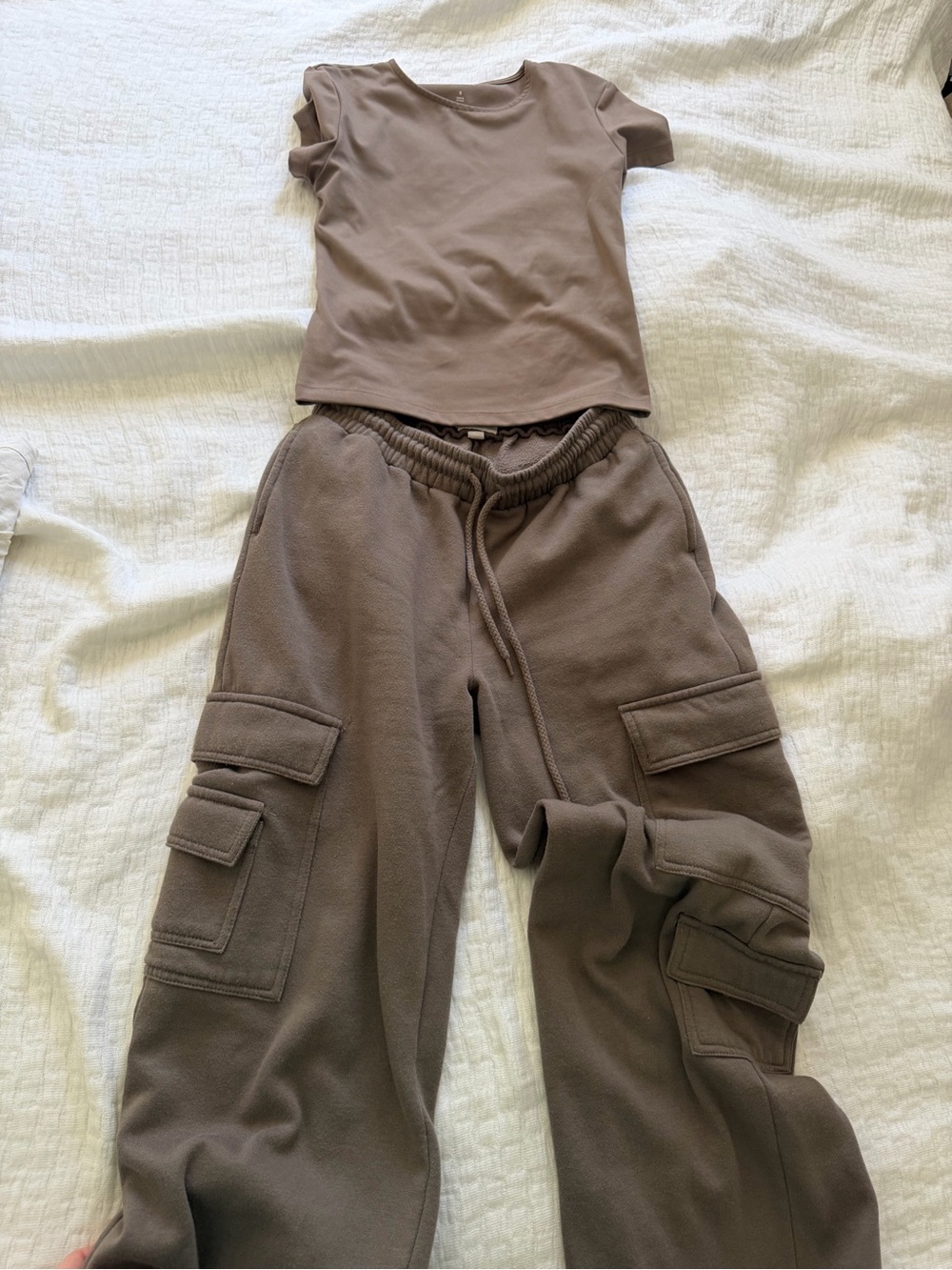 Commense Taupe Short Sleeve Crop Tee & Jogger Set
